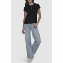 Camiseta Ajustada DKNY con Logotipo de Pedrería