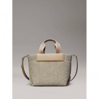 Ck Raffia Small Tote Crossbody Crockery  CALVIN KLEIN