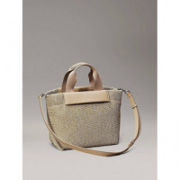 Ck Raffia Small Tote Crossbody Crockery  CALVIN KLEIN