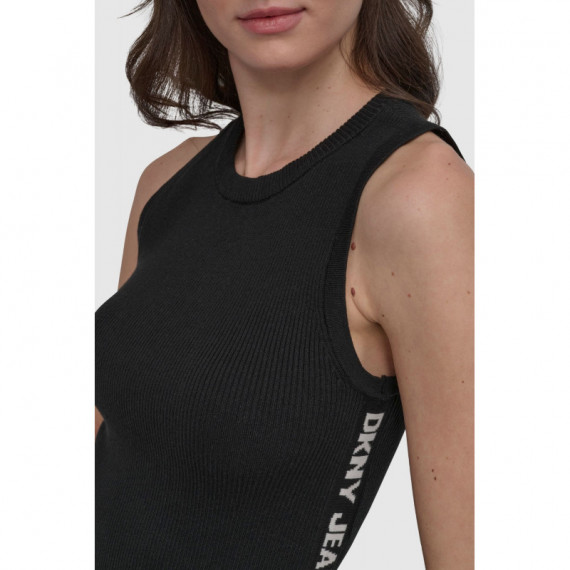 Camiseta sin Mangas Acanalada con Ribete Lateral del Logotipo de DKNY