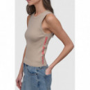 Camiseta sin Mangas Acanalada con Ribete Lateral del Logotipo de DKNY