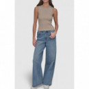 Camiseta sin Mangas Acanalada con Ribete Lateral del Logotipo de DKNY