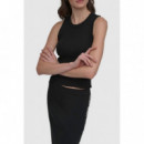 Camiseta sin Mangas Acanalada con Ribete Lateral del Logotipo de DKNY