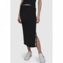 Falda MIDI de Canalé con Logo Lateral y Abertura Lateral de DKNY