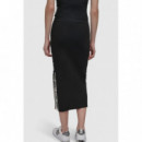 Falda MIDI de Canalé con Logo Lateral y Abertura Lateral de DKNY