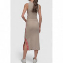 Falda MIDI de Canalé con Logo Lateral y Abertura Lateral de DKNY