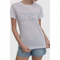Camiseta de Cuello Redondo con Logotipo Flocked de DKNY
