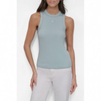Camiseta sin Mangas Acanalada con Ribete de Strass de DKNY
