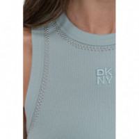 Camiseta sin Mangas Acanalada con Ribete de Strass de DKNY