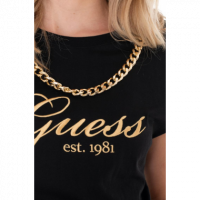 Camiseta GUESS Crystal Negra Logo Dorado