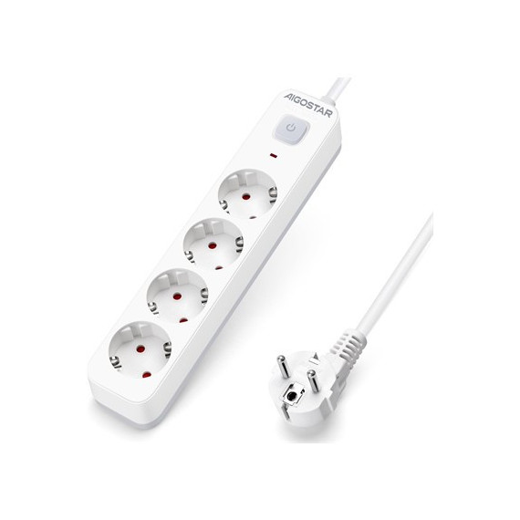 Aigostar Regleta 4 Enchufes Schuko con Interruptor 3680W Cable 3MTRS Blanca GE0401  LALO