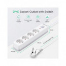 Aigostar Regleta 4 Enchufes Schuko con Interruptor 3680W Cable 3MTRS Blanca GE0401  LALO