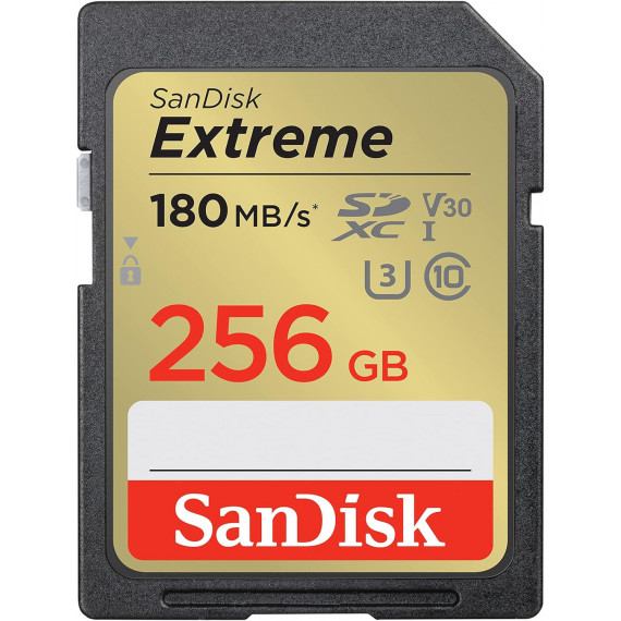 Tarjeta de Memoria Sdxc SANDISK Extreme 256GB V30, hasta 180 Mb/s