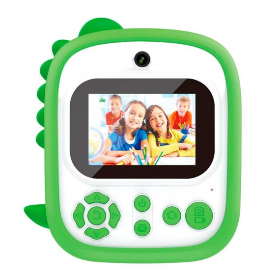 Cámara de Fotos Kids con Impresión Frontal y Trasera Dinosaurio Verde XO