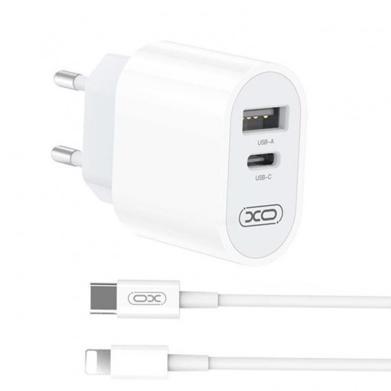 Cargador Rapido Tipo C + USB + Lightning Blanco XO