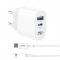Cargador Rapido Tipo C + USB + Lightning Blanco XO
