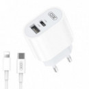 Cargador Rapido Tipo C + USB + Lightning Blanco XO