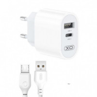 Cargador Rapido Tipo C + USB + Micro USB Blanco XO