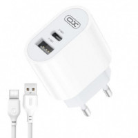 Cargador Rapido Tipo C + USB + Tipo C Blanco XO