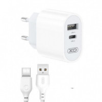 Cargador Rapido Tipo C + USB + Tipo C Blanco XO
