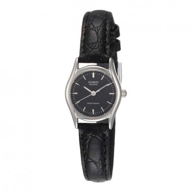 Reloj Casio LTP-1094E-1A Análogo para Mujer con Correa de Cuero Negra y Esfera Negra