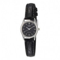 CASIO LTP-1094E-1A Reloj Analógico de Mujer - Esfera Negra Clásica - Correa de Cuero Negra con Diseño Compacto