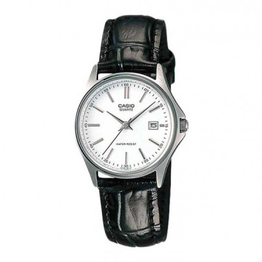 Reloj Casio LTP-1183E-7A para Mujer con Correa de Cuero Negra y Esfera Blanca