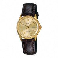 CASIO LTP-1183Q-9A Reloj Analógico de Mujer - Caja Dorada y Esfera Champagne - Correa Marrón con Calendario