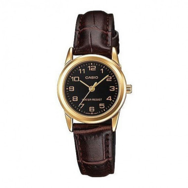 Reloj Casio LTP-V001GL-1B para Mujer con Correa de Piel Marrón y Caja Dorada Clásica