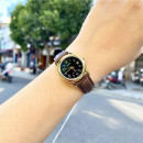 CASIO LTP-V001GL-1B Reloj Analógico de Mujer - Caja Dorada y Esfera Negra - Correa Marrón Estilo Cuero