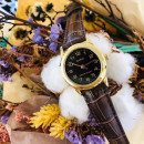 CASIO LTP-V001GL-1B Reloj Analógico de Mujer - Caja Dorada y Esfera Negra - Correa Marrón Estilo Cuero