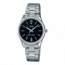 CASIO LTP-V005D-1B Reloj Analógico de Mujer - Esfera Negra Minimalista - Correa de Acero Inoxidable