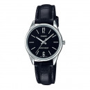 CASIO LTP-V005L-1B Reloj Analógico de Mujer - Esfera Negra Minimalista - Correa de Cuero Negra y Resistente Al Agua