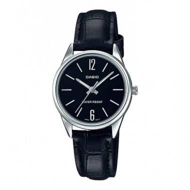 CASIO LTP-V005L-1B Reloj Analógico de Mujer - Esfera Negra Minimalista - Correa de Cuero Negra y Resistente Al Agua