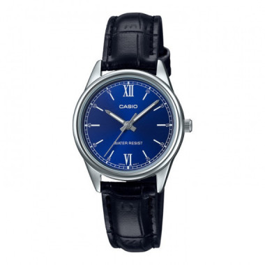 CASIO LTP-V005L-2B Reloj Analógico de Mujer - Esfera Azul con Números Romanos - Correa de Cuero Negra