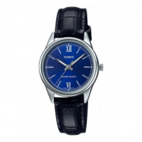 CASIO LTP-V005L-2B Reloj Analógico de Mujer - Esfera Azul con Números Romanos - Correa de Cuero Negra