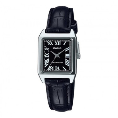 CASIO LTP-V007L-1B Reloj Analógico de Mujer - Estilo Vintage con Números Romanos - Esfera Negra y Correa de Cuero