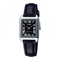 CASIO LTP-V007L-1B Reloj Analógico de Mujer - Estilo Vintage con Números Romanos - Esfera Negra y Correa de Cuero