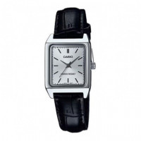 CASIO LTP-V007L-7E1 Reloj Analógico de Mujer - Caja Rectangular Plateada - Correa de Cuero Negro