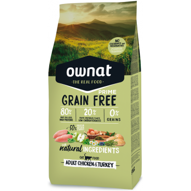 OWNAT GRAIN FREE PRIME GATOS POLLO Y PAVO 8 KG