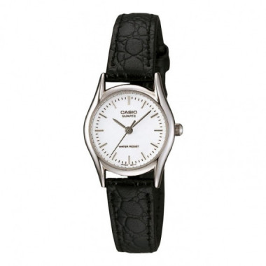 CASIO LTP-1094E-7A Reloj Analógico de Mujer - Esfera Blanca Clásica - Correa Negra Estilo Cuero
