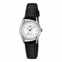 CASIO LTP-1094E-7A Reloj Analógico de Mujer - Esfera Blanca Clásica - Correa Negra Estilo Cuero
