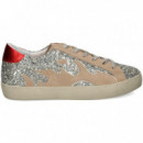 Talon Rojo Llama Beige+ Glitter Plata  GAMIN