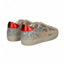 Talon Rojo Llama Beige+ Glitter Plata  GAMIN