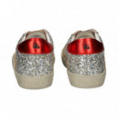 Talon Rojo Llama Beige+ Glitter Plata  GAMIN