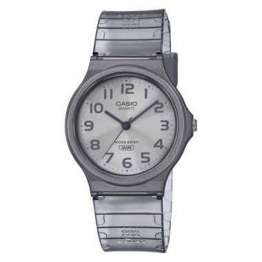CASIO MQ-24S-8B Reloj Analógico Unisex - Esfera Plateada y Correa Jelly Gris Ahumado - Diseño Urbano y Resistente Al Agua