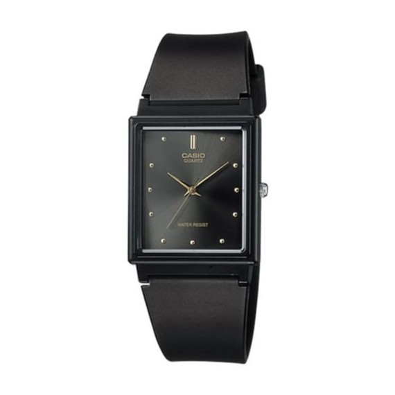 CASIO MQ-38-1A Reloj Analógico Unisex - Caja Rectangular Negra con Detalles Dorados - Estilo Elegante y Resistente Al Agua
