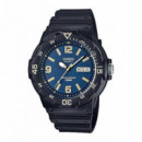 CASIO MRW-200H-2B3 Reloj Deportivo Unisex - Esfera Azul con índices Dorados, Wr 100M y Bisel Giratorio