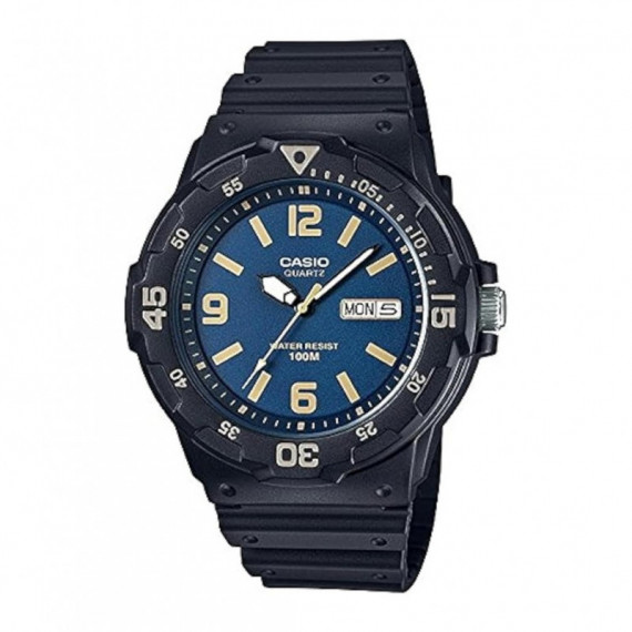 CASIO MRW-200H-2B3 Reloj Deportivo Unisex - Esfera Azul con índices Dorados, Wr 100M y Bisel Giratorio