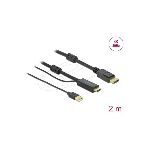 DELOCK Cable Hdmi/m a Displayport/m 4K 30 Hz con Alimentacion USB 2MTR 85964